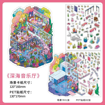 InfeelMe｜本日営業中 第35弾｜魔法練習室・宇宙ステーション・廃墟の小さな酒場・深海音楽ホール 2.5Dシーンステッカー