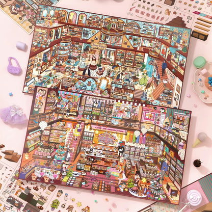 Xinmo｜超大判3Dシーンステッカー キャンディーハウス・洋服店