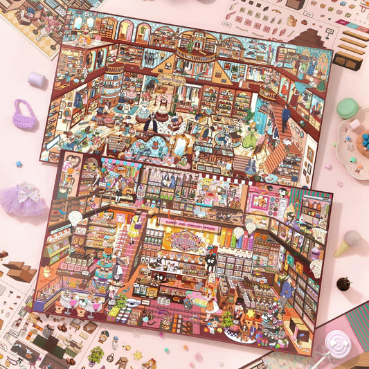 Xinmo｜超大判3Dシーンステッカー キャンディーハウス・洋服店
